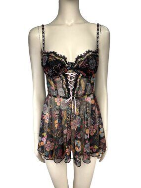 JOLIDON Floral Sheer Lace Black Multicolor Babydoll Bra‎ Size 75B ( XS - S )